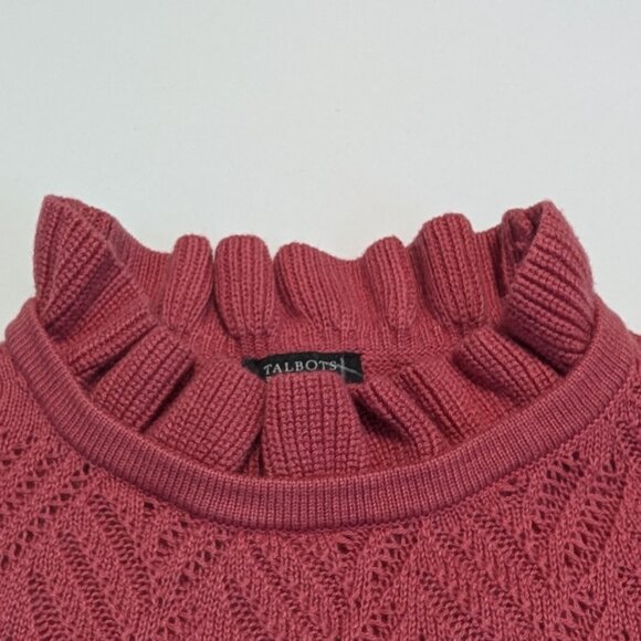 Talbot's Petite Pink Lace Sweater with Ruffle Neck, Size P - Picture 4 of 8